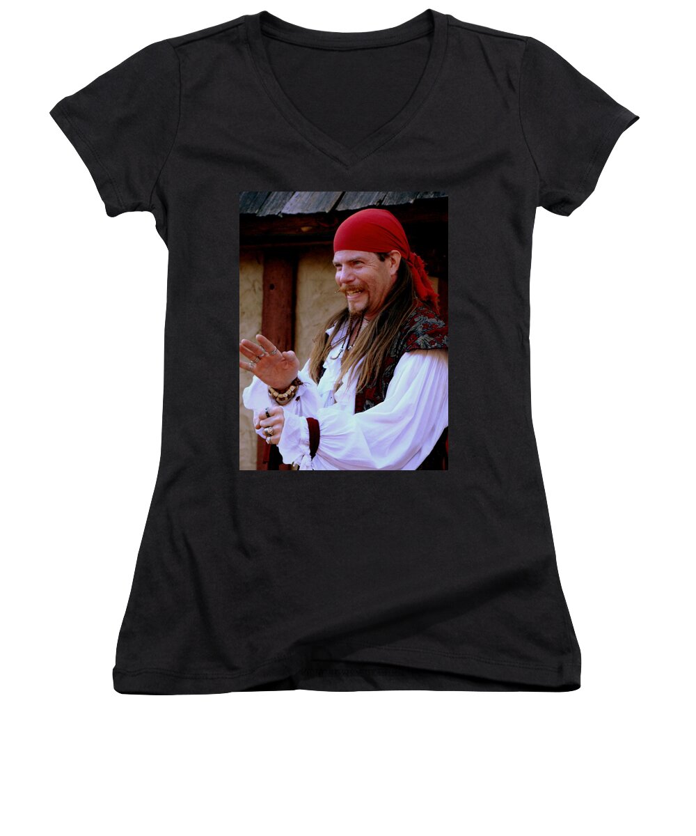 Fine Art Women's V-Neck featuring the photograph Pirate Shantyman by Rodney Lee Williams