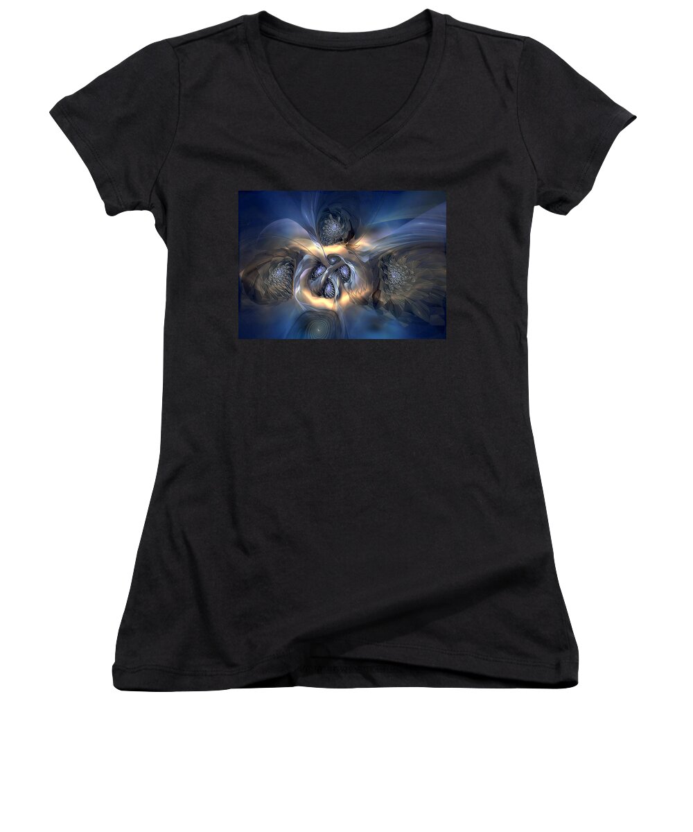 Abstract Women's V-Neck featuring the digital art Pleasant Effusion by Casey Kotas