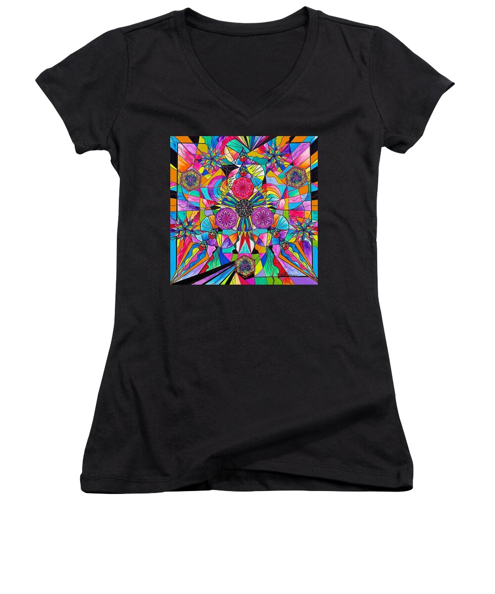 Vibration Women's V-Neck featuring the painting Positive Intention by Teal Eye Print Store