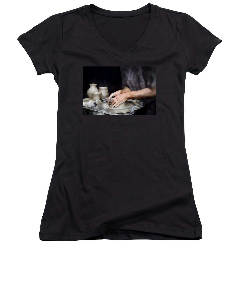 Clay Women's V-Neck featuring the digital art Potters House by Frances Miller