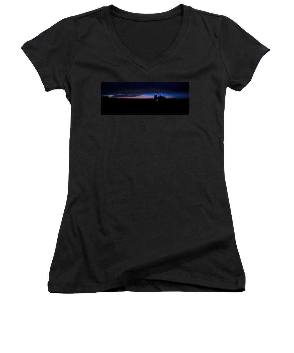 West Quoddy Head State Park Women's V-Neck featuring the photograph Pre Dawn Light Panorama at Quoddy by Marty Saccone