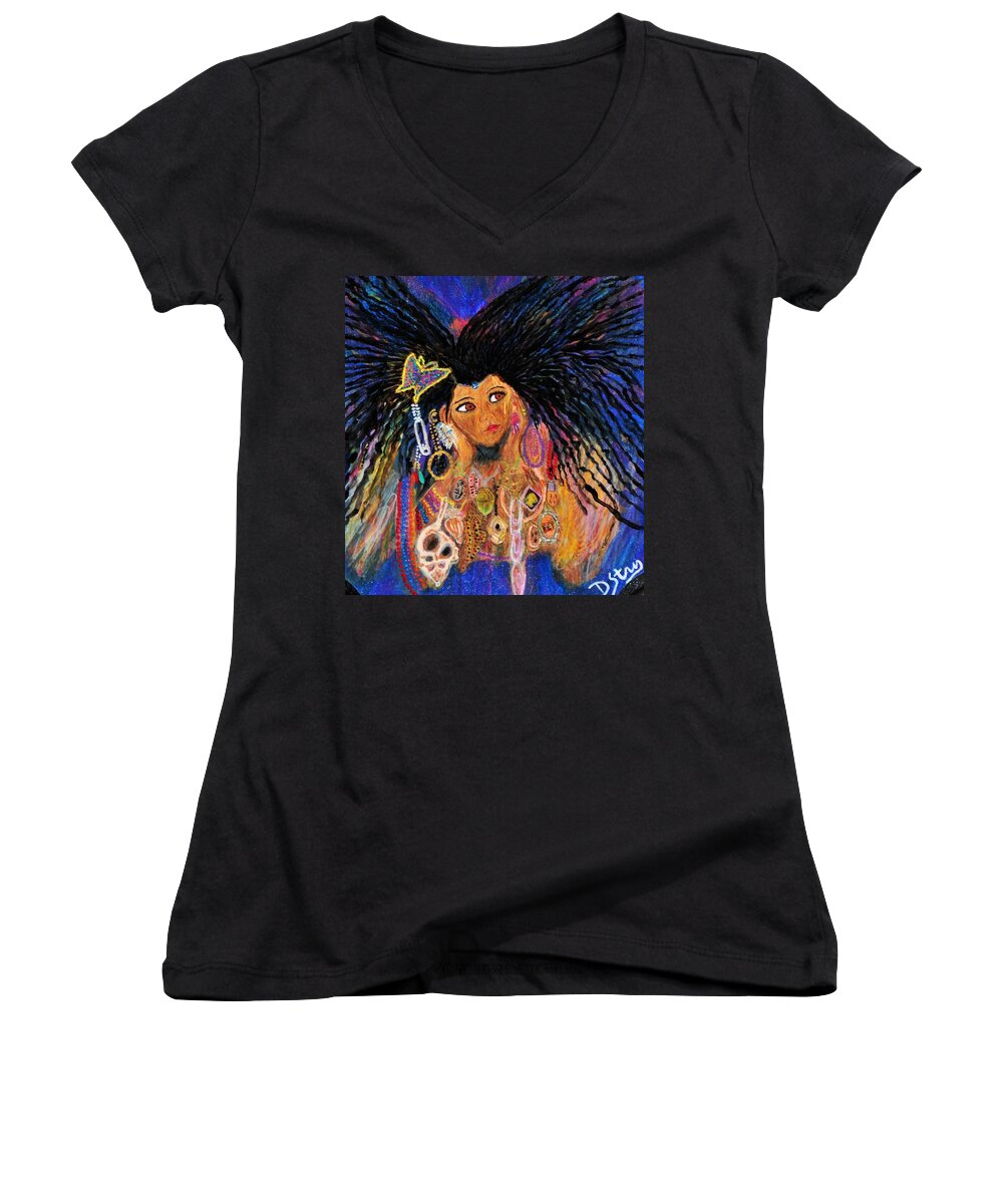 Child Women's V-Neck featuring the mixed media Precious Fairy Child by Deborah Stanley