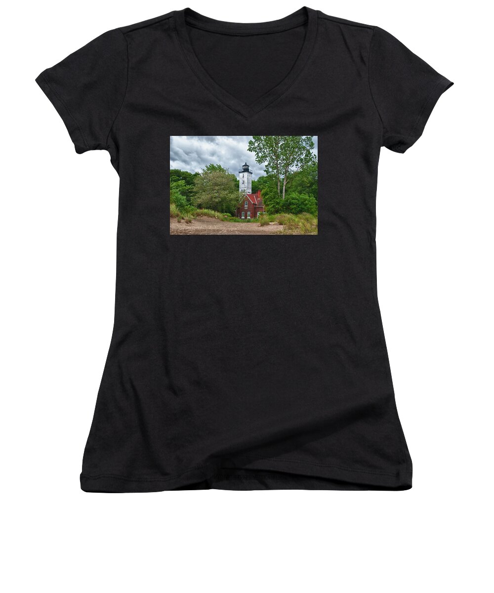 Lighthouse Women's V-Neck featuring the photograph Presque Isle 12079 by Guy Whiteley