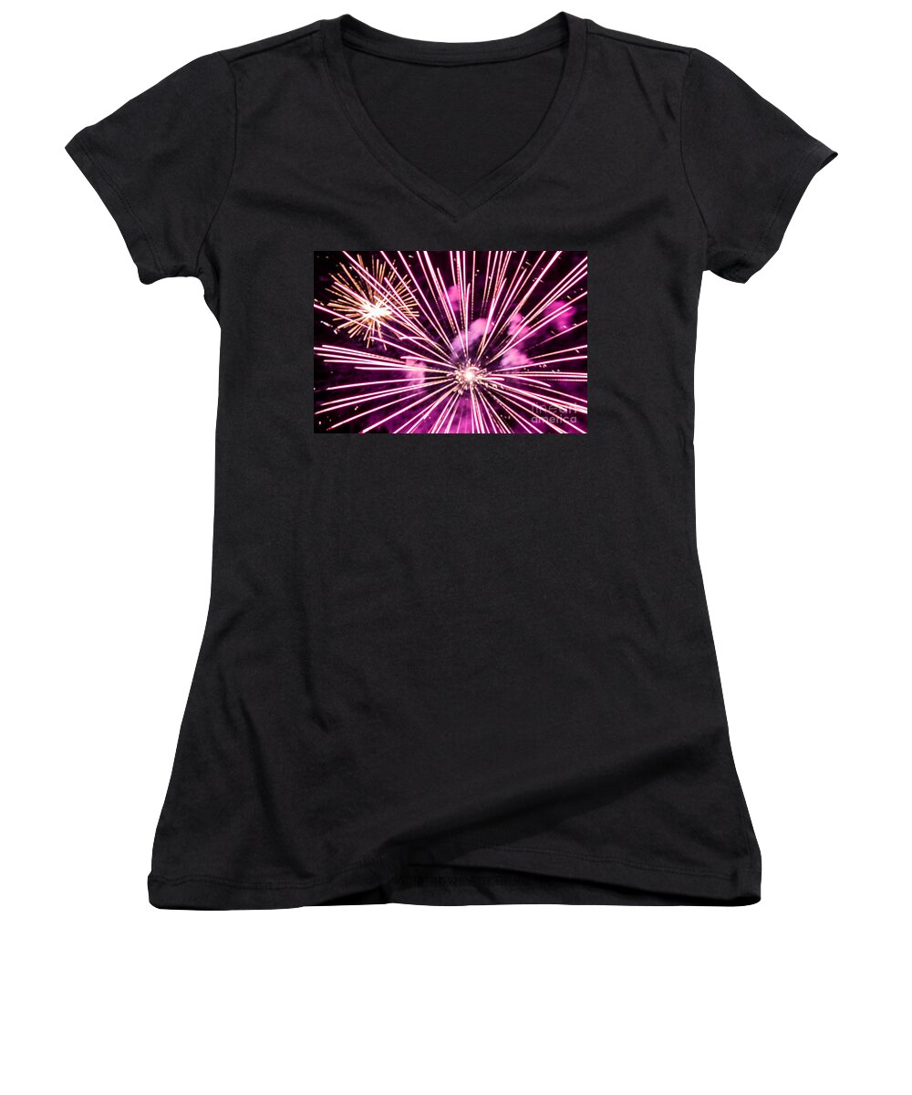 Firework Women's V-Neck featuring the photograph Pretty In Pink by Suzanne Luft