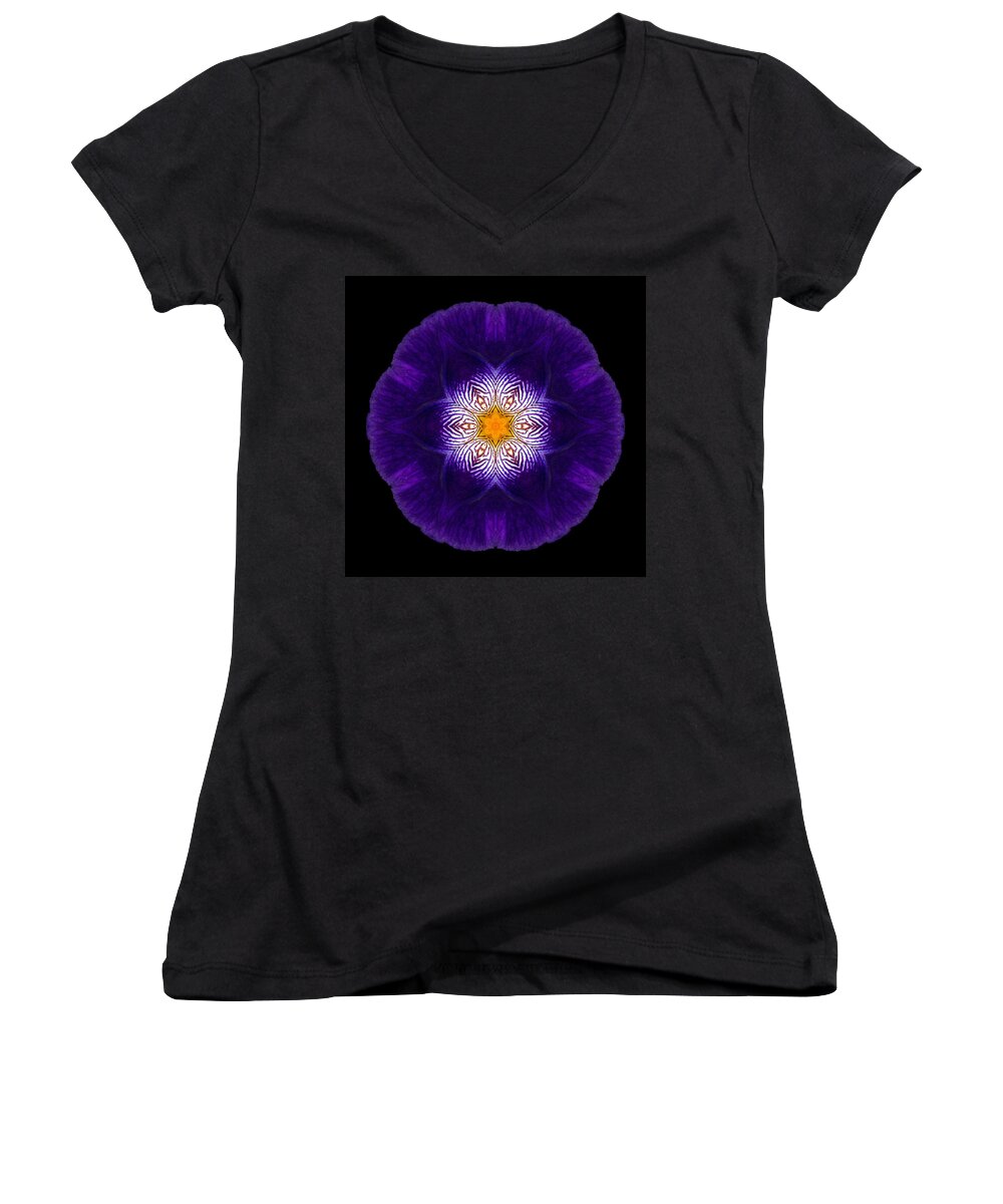 Flower Women's V-Neck featuring the photograph Purple Iris II Flower Mandala by David J Bookbinder