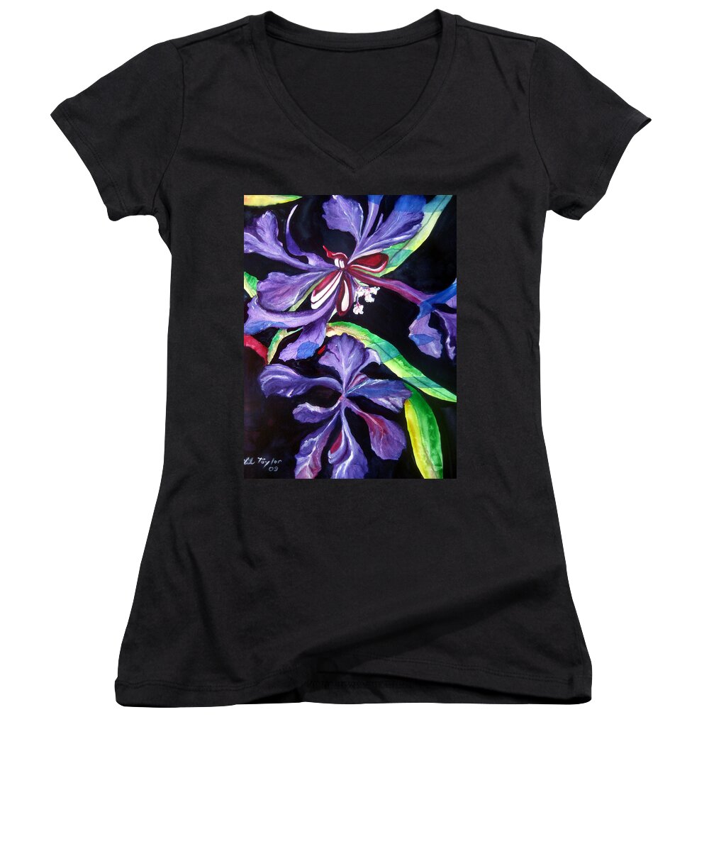 Purple Flower Women's V-Neck featuring the painting Purple Wildflowers by Lil Taylor