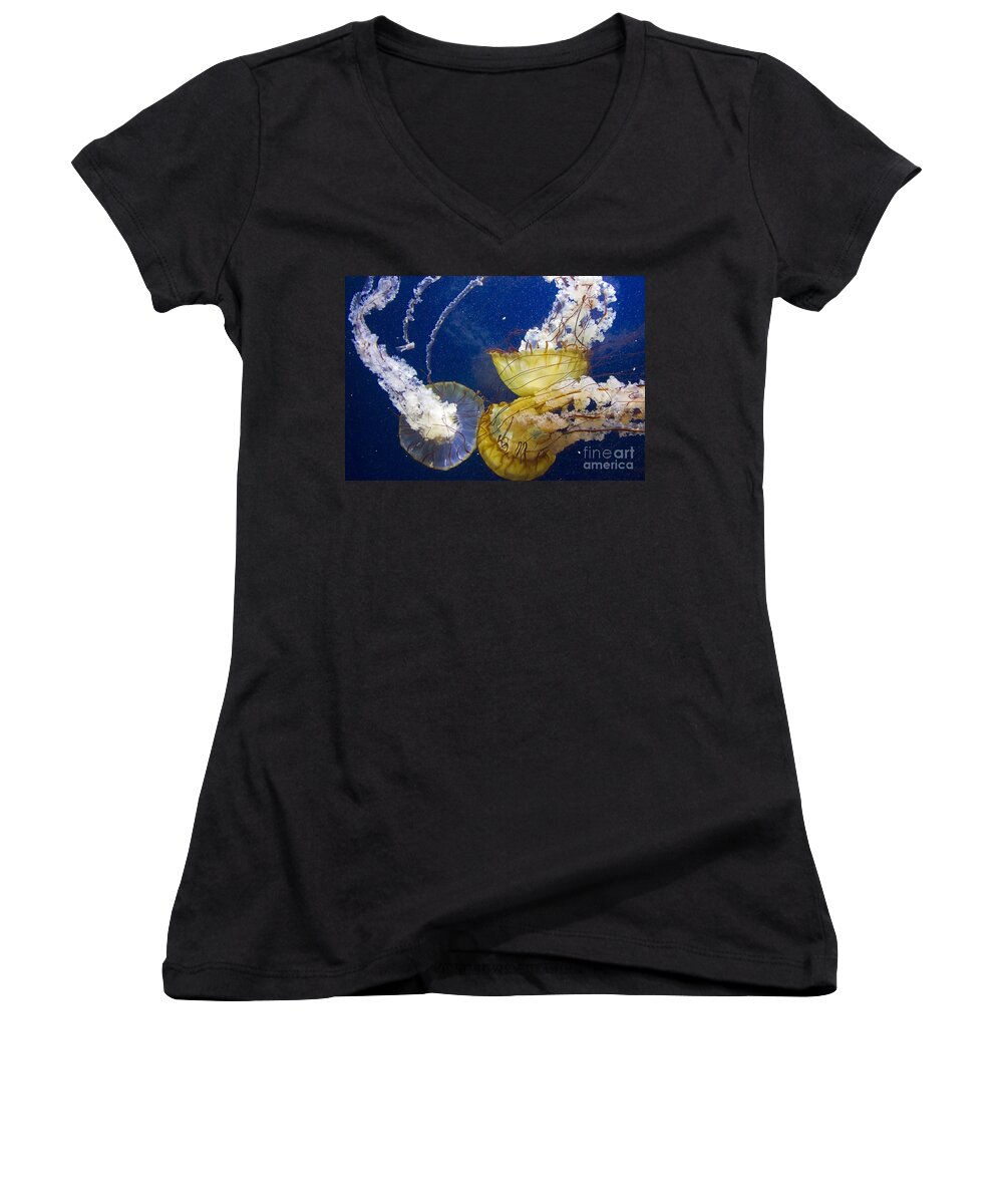 Kate Brown Women's V-Neck featuring the photograph Putting Our Heads Together by Kate Brown