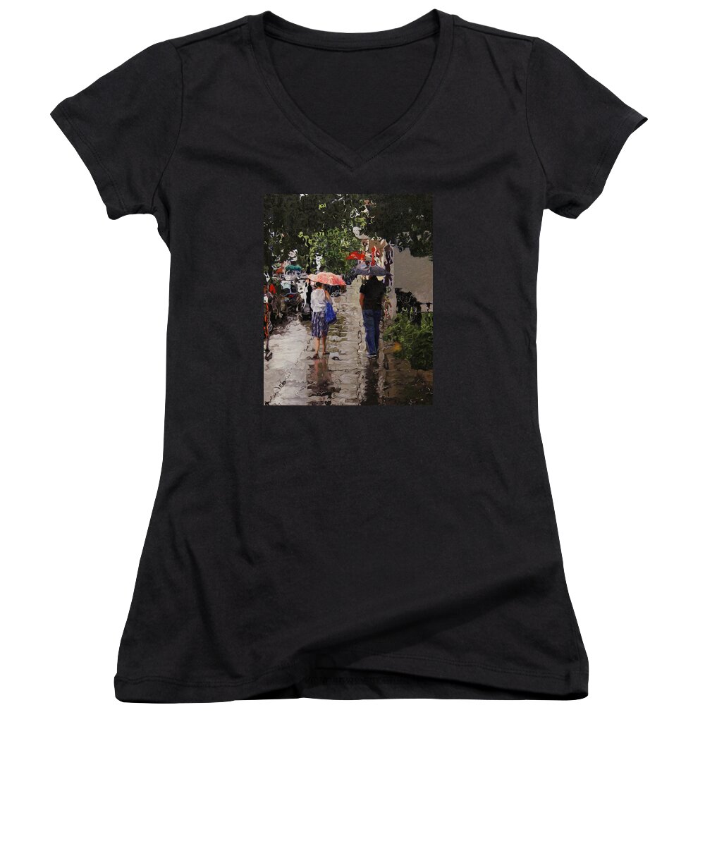 City Women's V-Neck featuring the painting Rain #2 by Kenneth Young