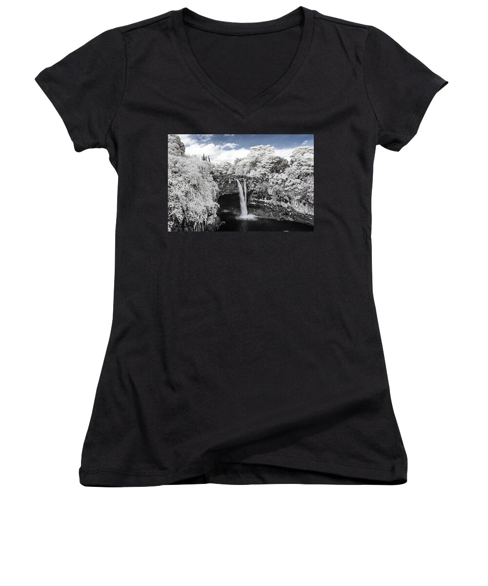 720 Nm Women's V-Neck featuring the photograph Rainbow Falls in Infrared 2 by Jason Chu