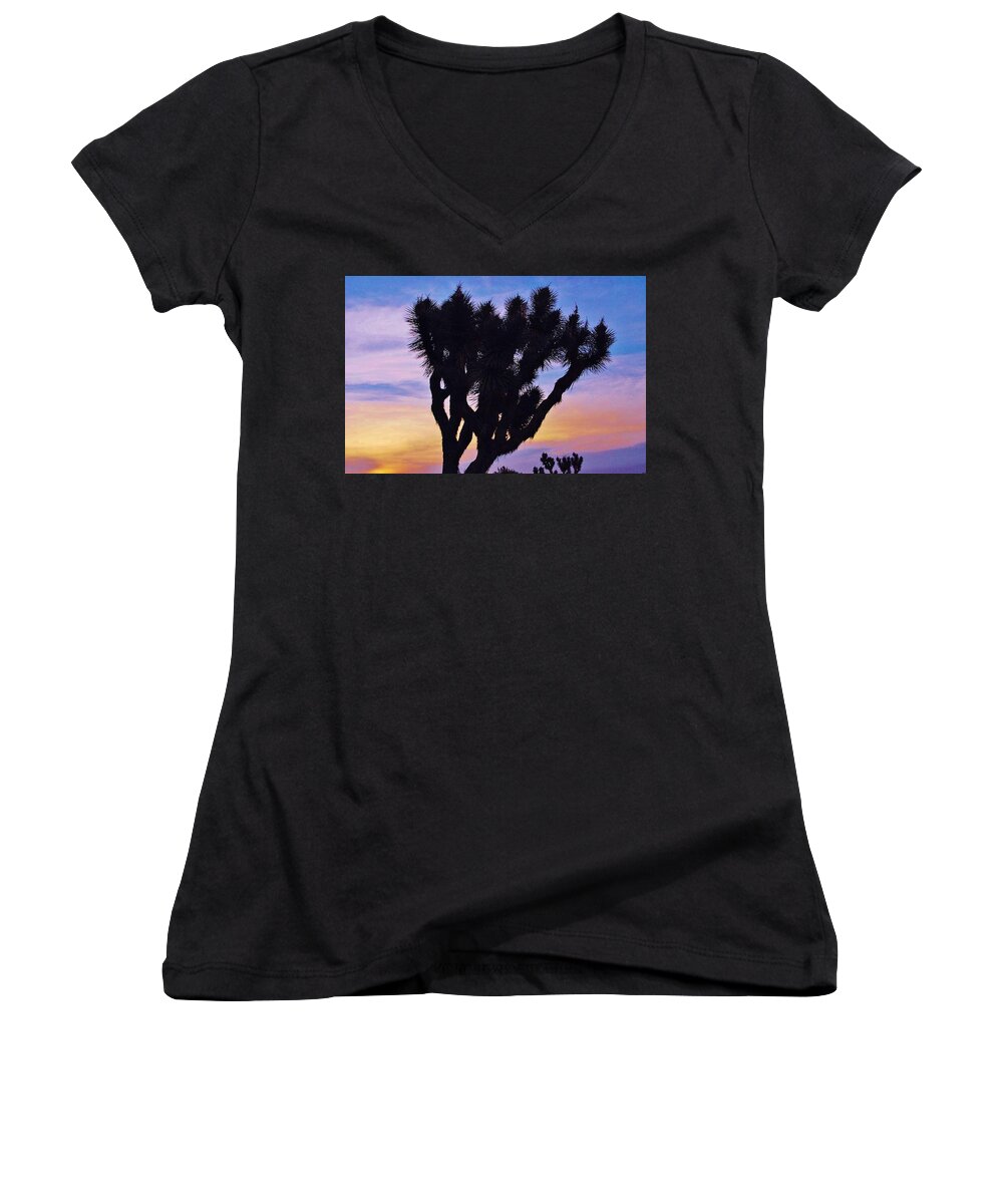 High Desert Women's V-Neck featuring the photograph Rainbow Yucca by Angela J Wright