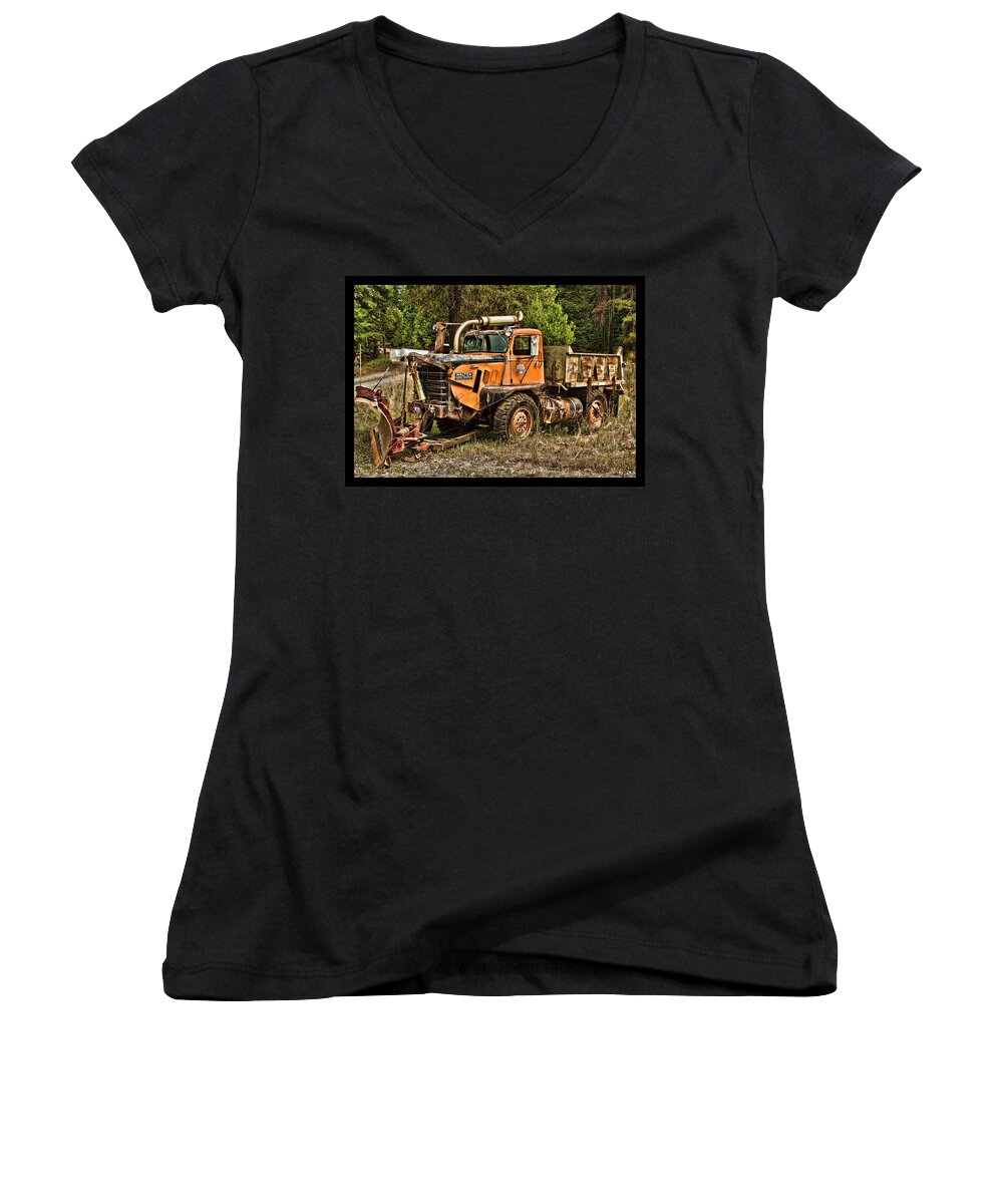 Snow Plow Women's V-Neck featuring the photograph Ready for Snow By Ron Roberts by Ron Roberts