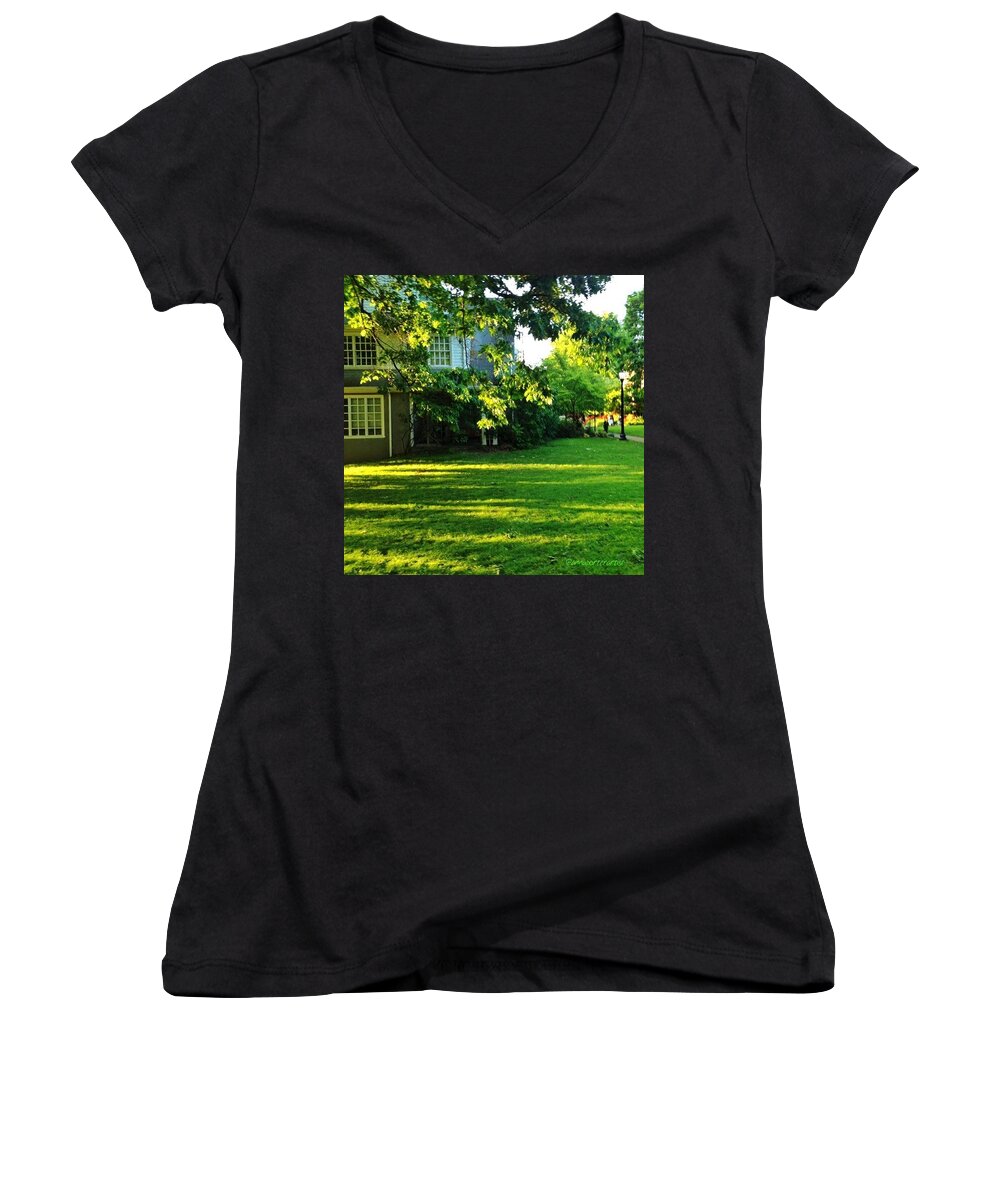 Reed College Women's V-Neck featuring the photograph Reed College Campus Evening Light by Anna Porter