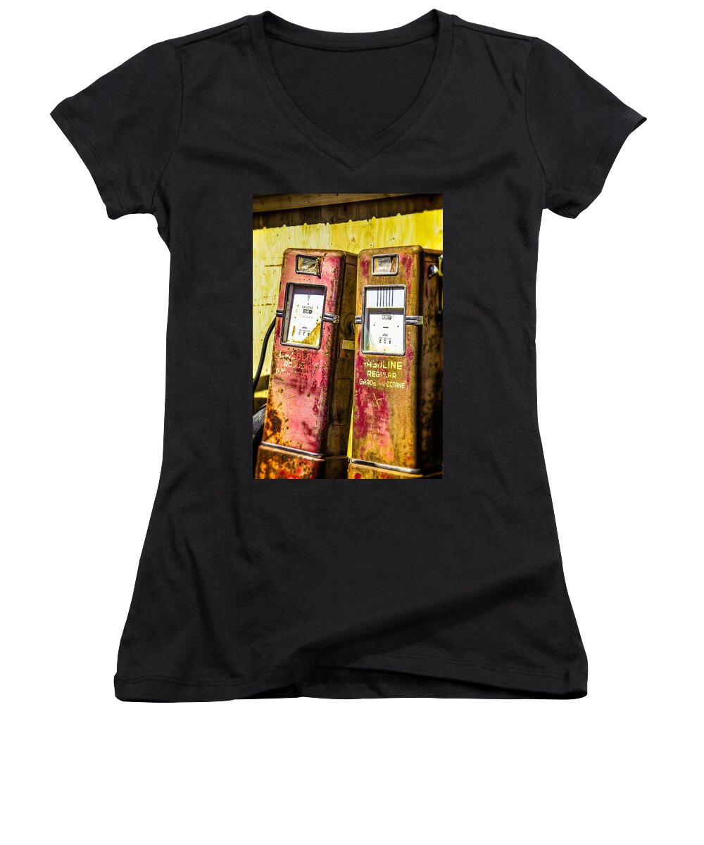 Made In America Women's V-Neck featuring the photograph Regular Gasoline by Steven Bateson