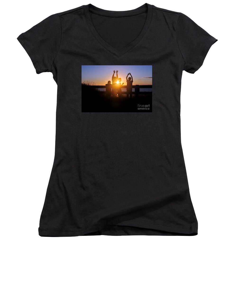Sunset Women's V-Neck featuring the photograph Remains of the Day by Rebecca Parker
