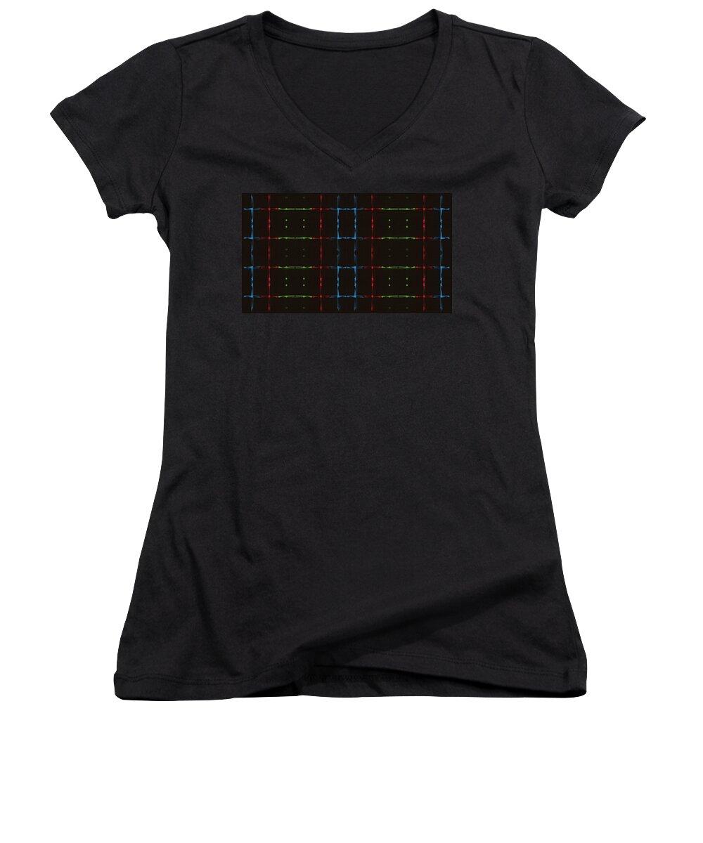 Red Women's V-Neck featuring the digital art RGB Network by Kevin McLaughlin