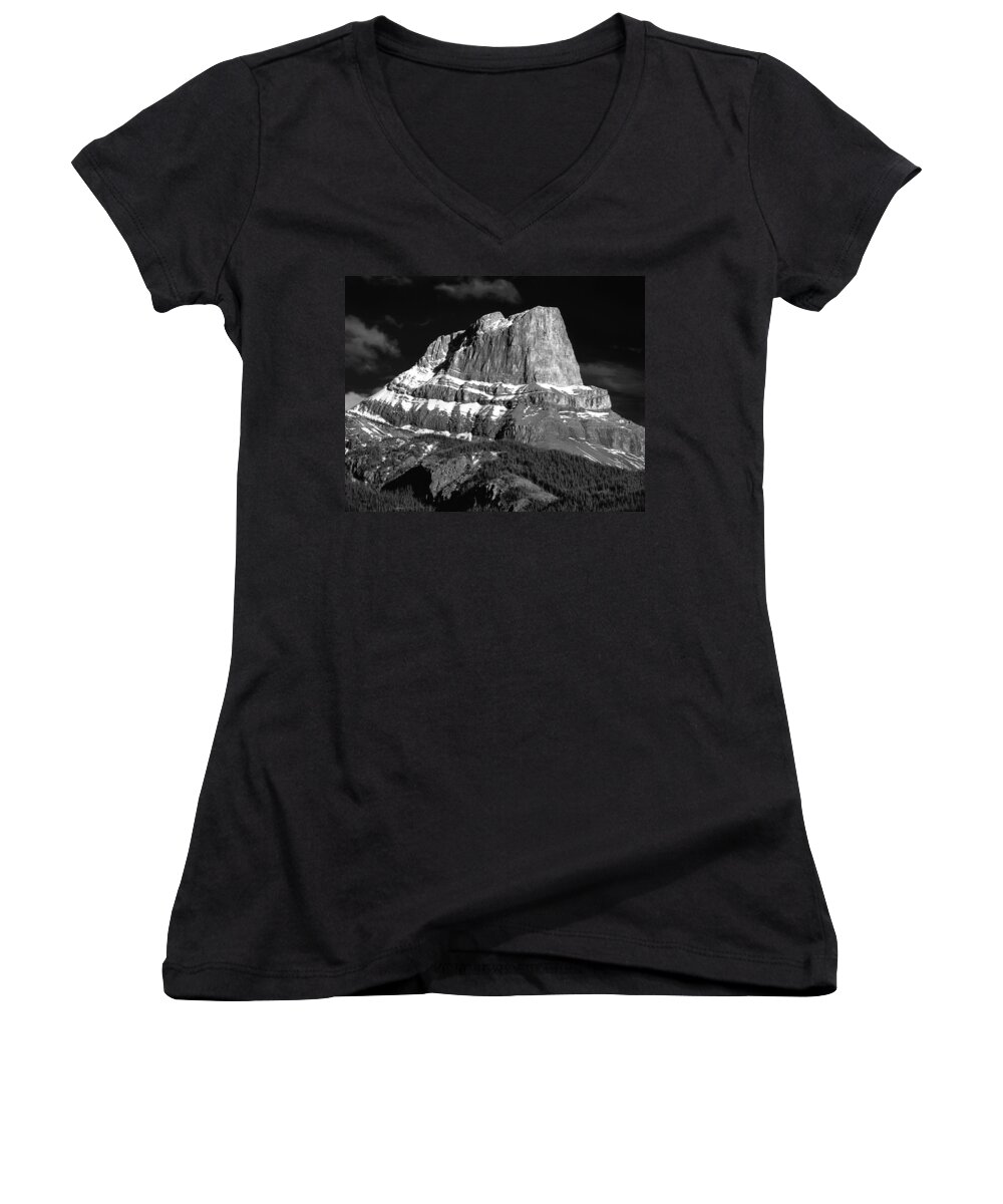 North Face Roche Miette Women's V-Neck featuring the photograph 1M3937-BW-Roche Miette BW by Ed Cooper Photography