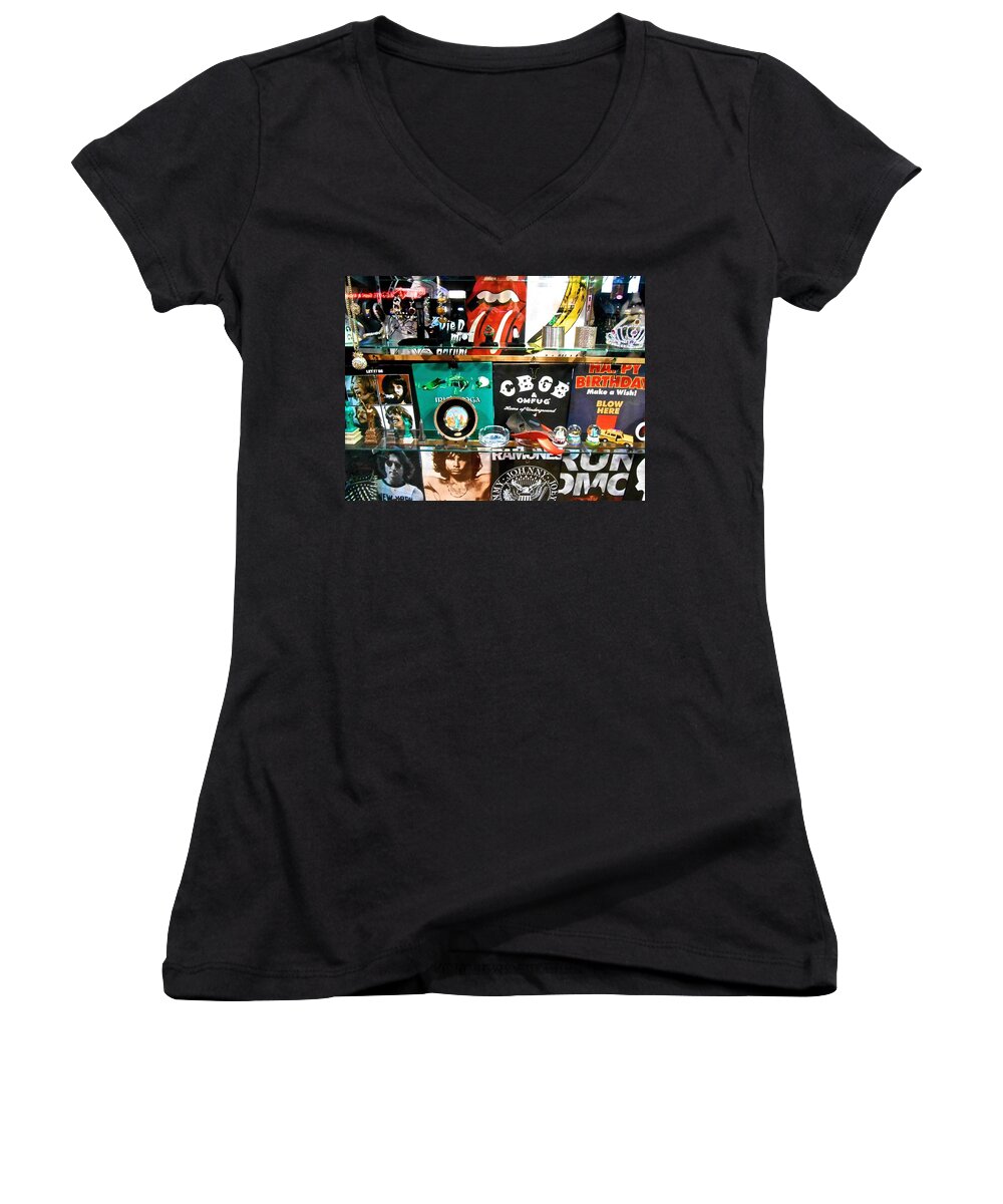  New York City Women's V-Neck featuring the photograph Rock and Roll on St. Marks  NYC by Joan Reese