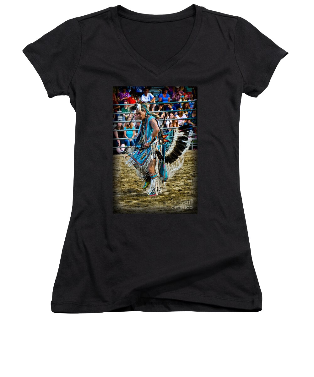 American Indian Women's V-Neck featuring the photograph Rodeo Indian Dance by Gary Keesler
