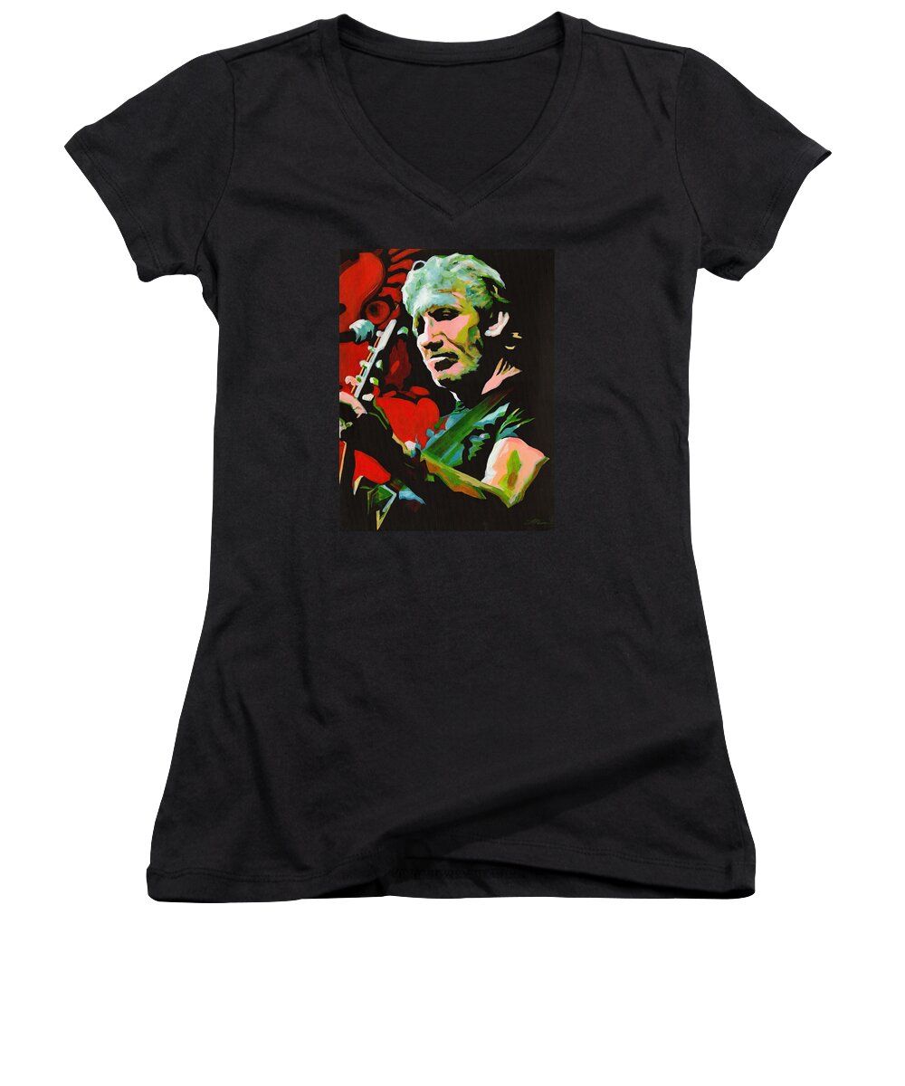 Tanya Filichkin Women's V-Neck featuring the painting Roger Waters. Breaking the Wall by Tanya Filichkin