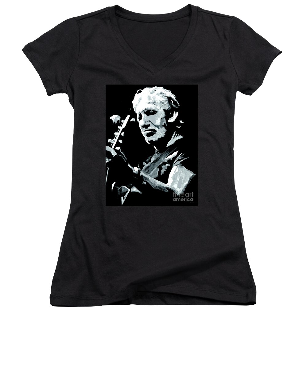  Roger Waters Women's V-Neck featuring the painting Roger Waters - Dark Side by Tanya Filichkin