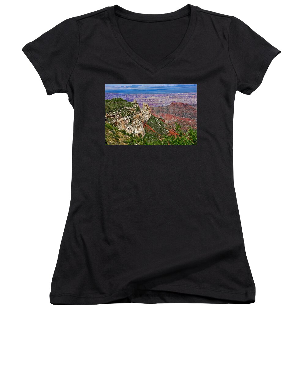 Roosevelt Point Two On North Rim/grand Canyon National Park Women's V-Neck featuring the photograph Roosevelt Point Two on North Rim/Grand Canyon National Park-Arizona  by Ruth Hager