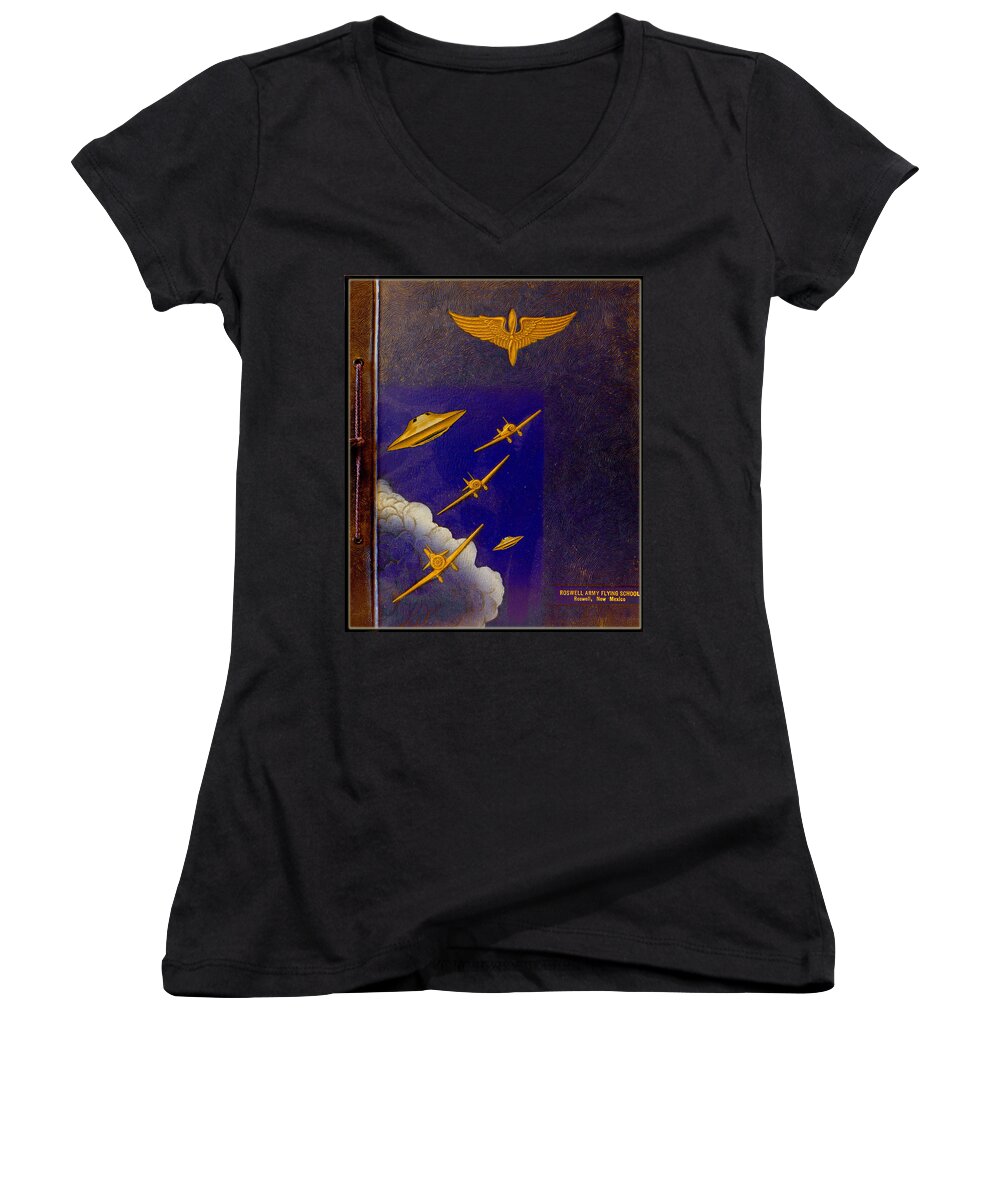 Roswell Women's V-Neck featuring the photograph Roswell Flying School by John Anderson