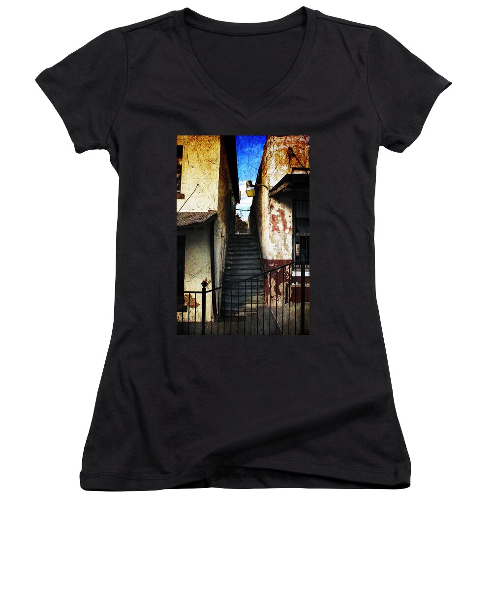 Stairs Women's V-Neck featuring the photograph Rough Climb by Jeff Mize
