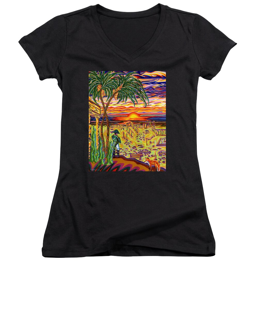Mediterranean Sea Women's V-Neck featuring the painting Ruins of Empires by Robert SORENSEN