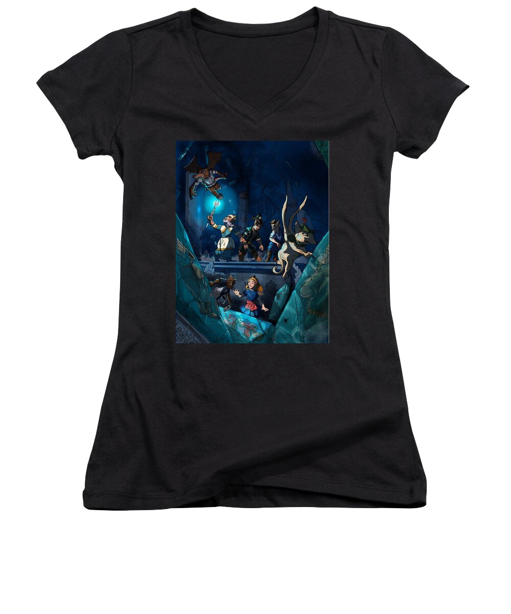  Fantasy Women's V-Neck featuring the painting Sacred Burial Chamber by Reynold Jay