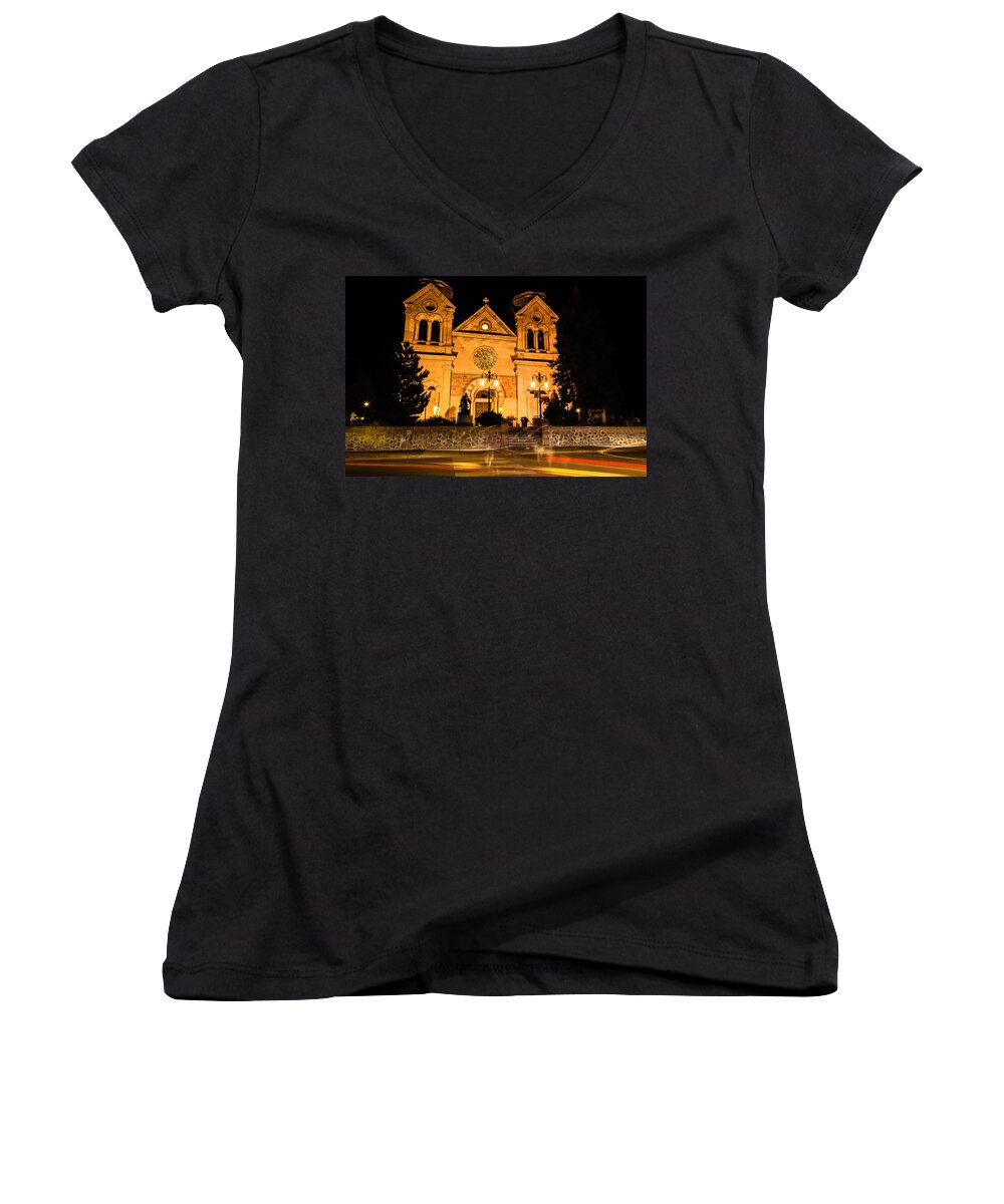 Saint Francis Cathedral Women's V-Neck featuring the photograph Saint Francis Cathedral by Ben Graham