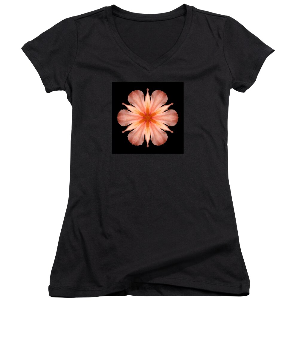 Flower Women's V-Neck featuring the photograph Salmon Daylily I Flower Mandala by David J Bookbinder