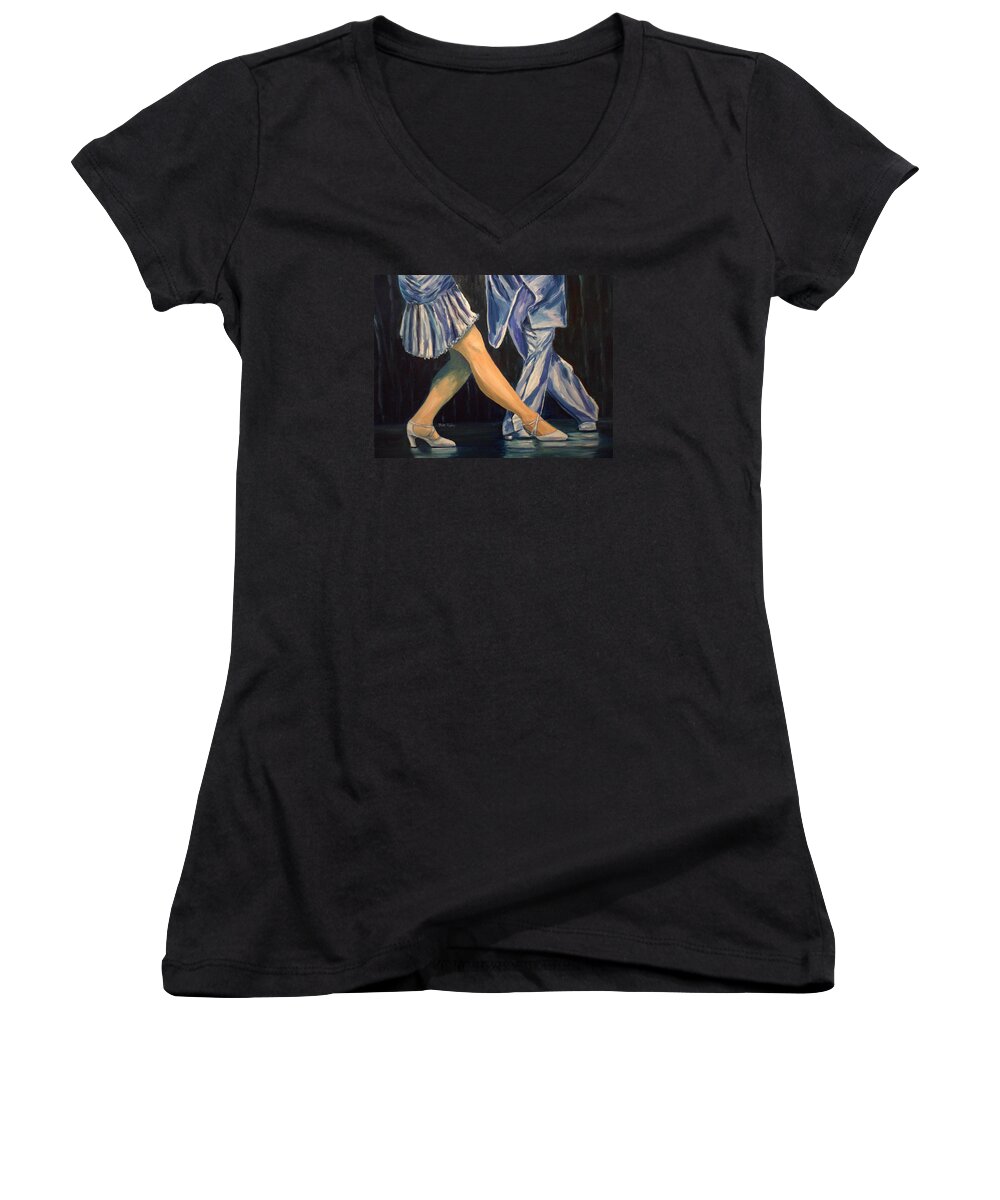 Salsa Women's V-Neck featuring the painting Salsa Stepping by Julie Brugh Riffey