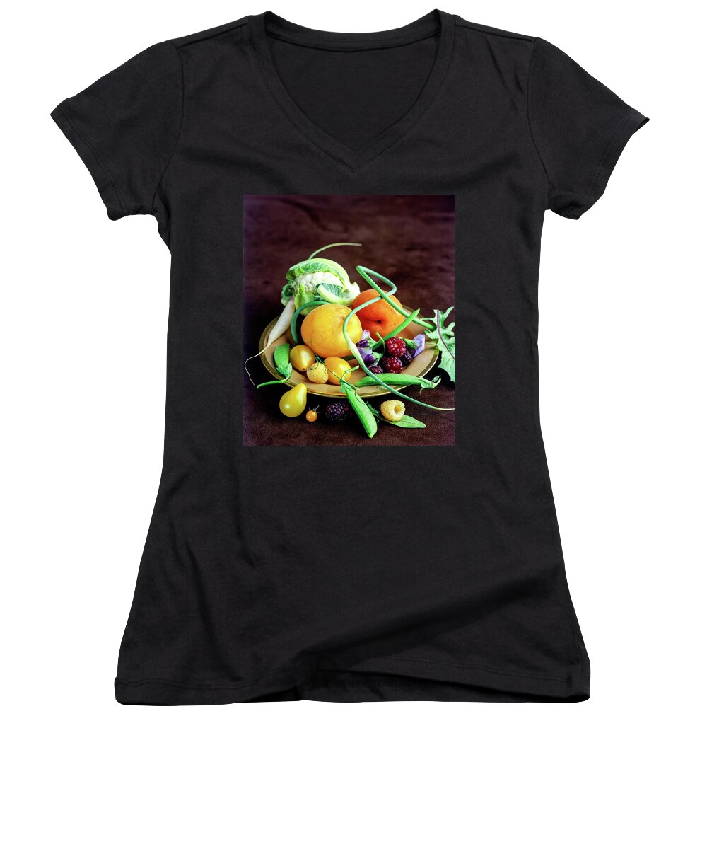 Fruits Women's V-Neck featuring the photograph Seasonal Fruit And Vegetables by Romulo Yanes