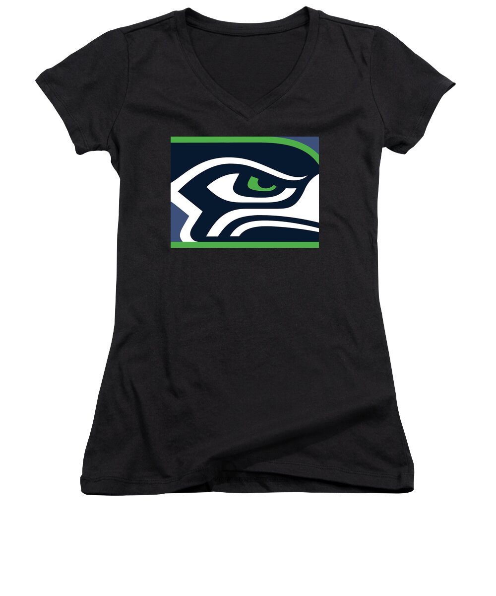 Seattle Women's V-Neck featuring the painting Seattle Seahawks by Tony Rubino