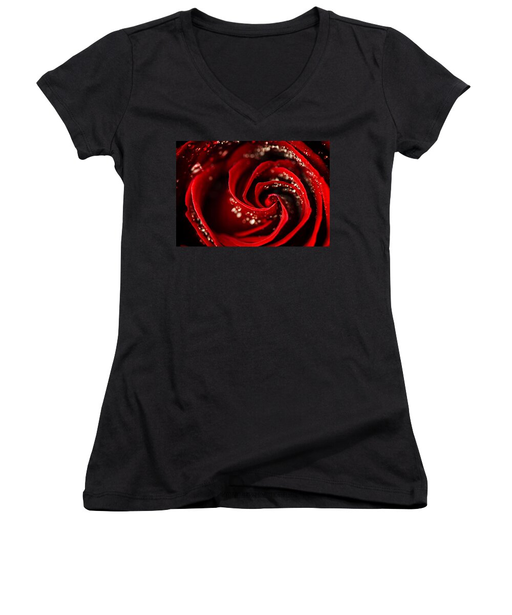 Red Women's V-Neck featuring the photograph She Sparkles and Shines by Sandra Parlow