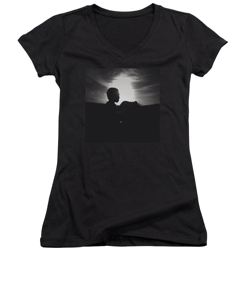 Boy Women's V-Neck featuring the photograph Silhouette by Aleck Cartwright