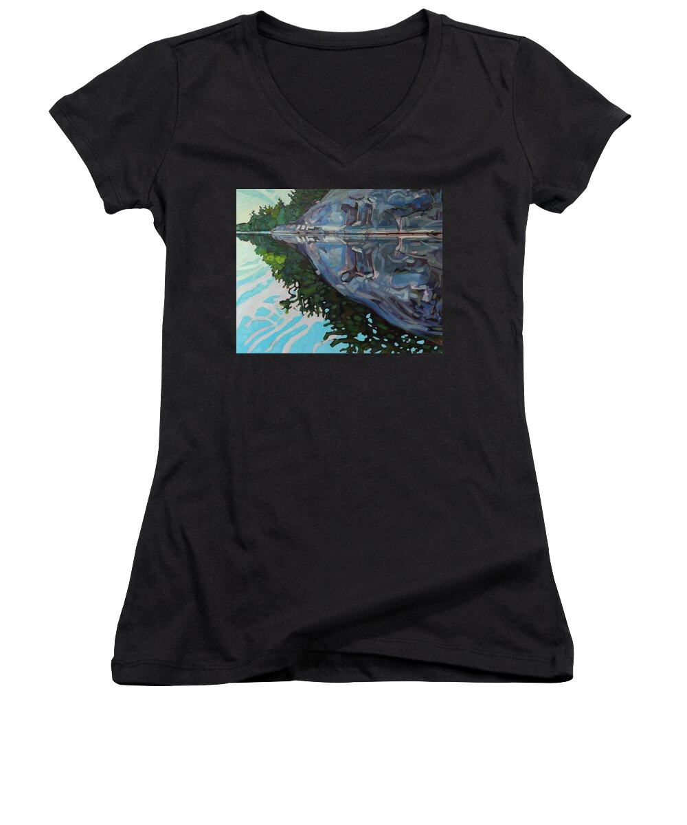 Rock Women's V-Neck featuring the painting Singleton Marble by Phil Chadwick