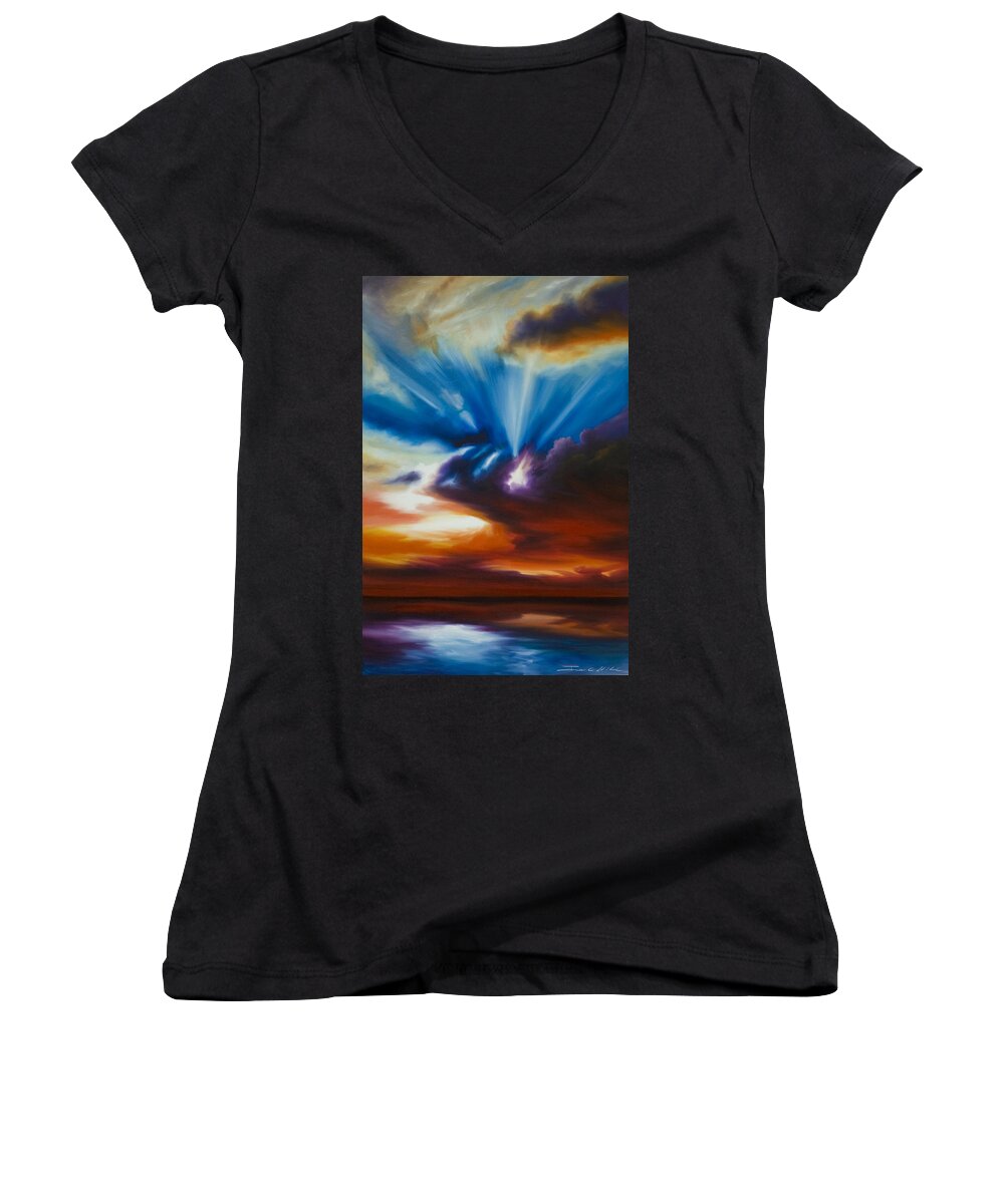 Sunrise Women's V-Neck featuring the painting Skyrise by James Hill