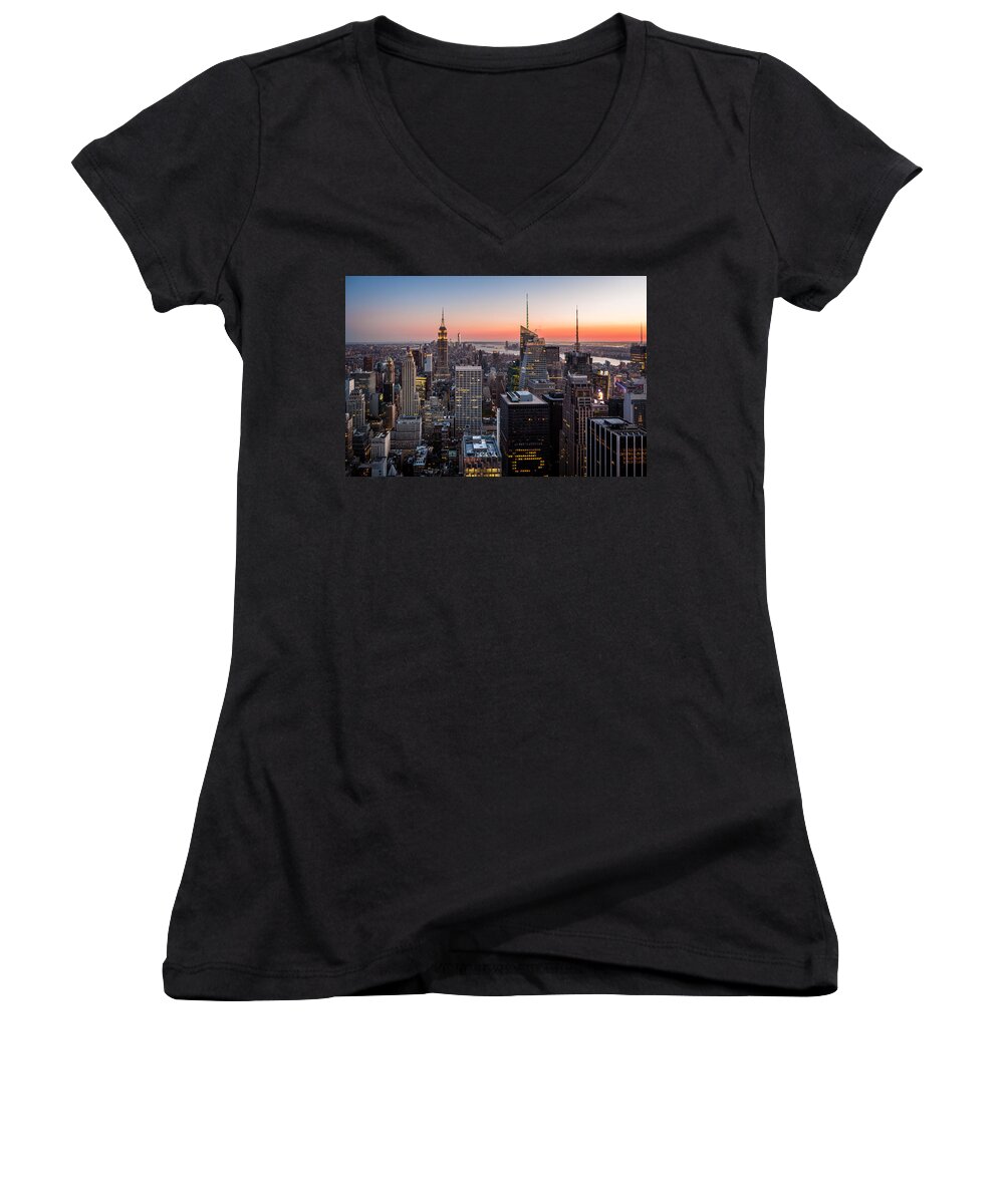 Bank Of America Women's V-Neck featuring the photograph Skyscrapers by Mihai Andritoiu