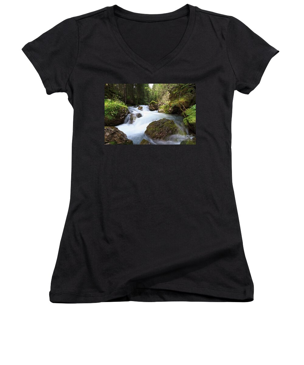 Alps Women's V-Neck featuring the photograph Small Stream by Antonio Scarpi