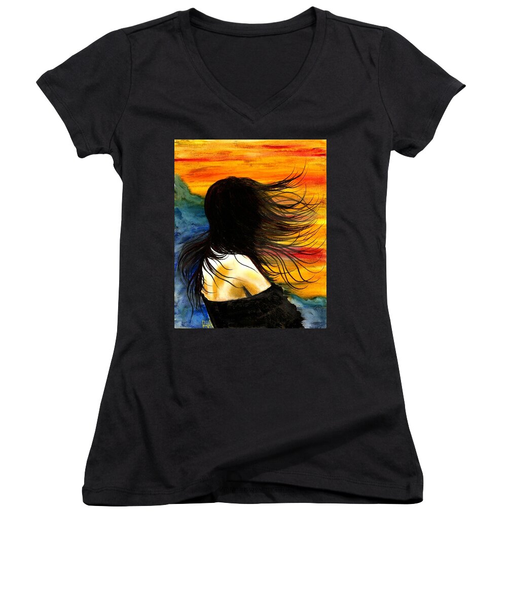 Beautiful Women's V-Neck featuring the photograph Solo Mood by Artist RiA