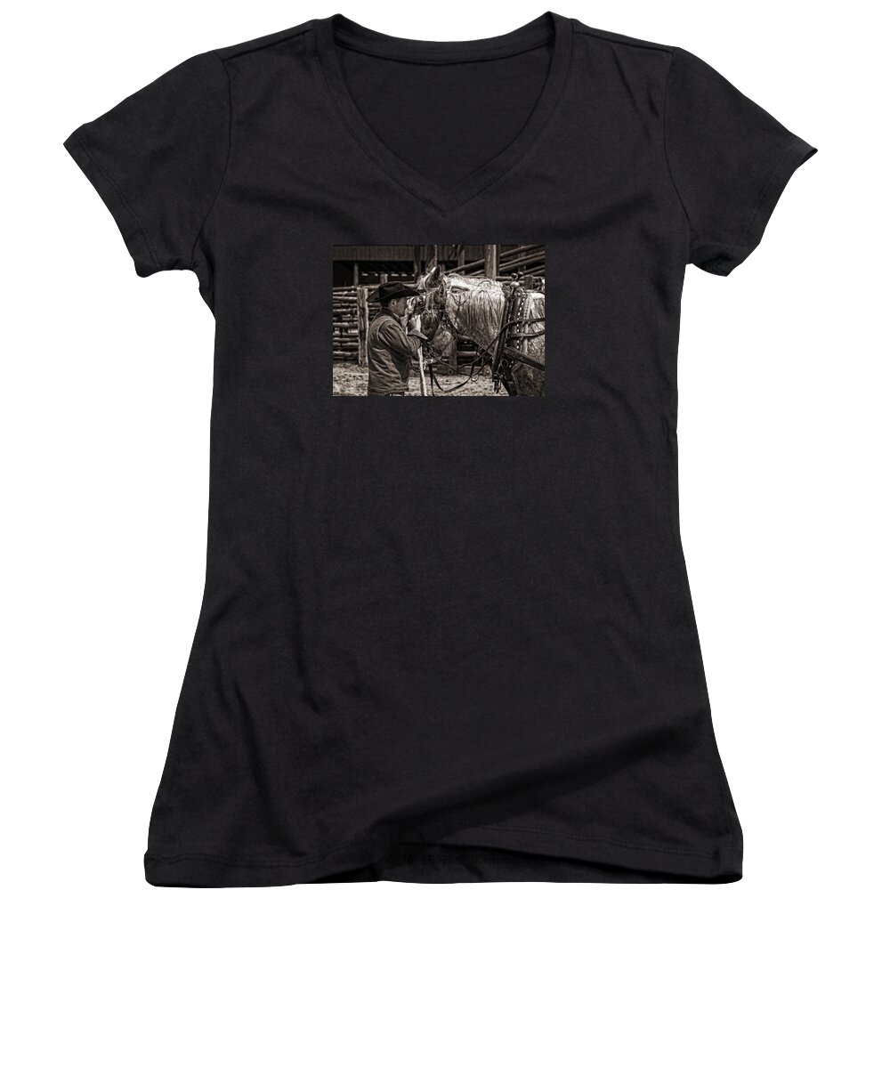 Art Women's V-Neck featuring the photograph Soothing Touch by Joan Davis