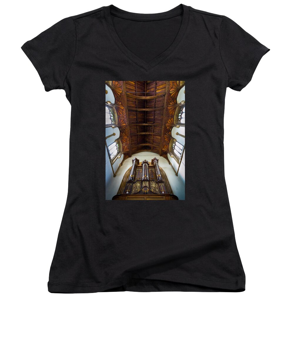 Organ Women's V-Neck featuring the photograph St Michael's Church Framlingham by Jenny Setchell