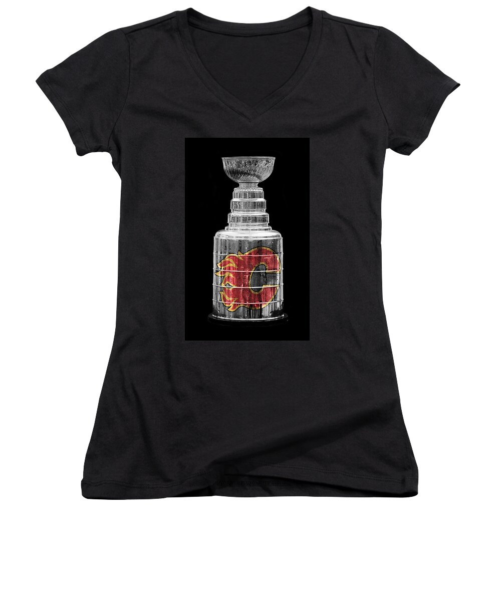 Hockey Women's V-Neck featuring the photograph Stanley Cup Calgary by Andrew Fare