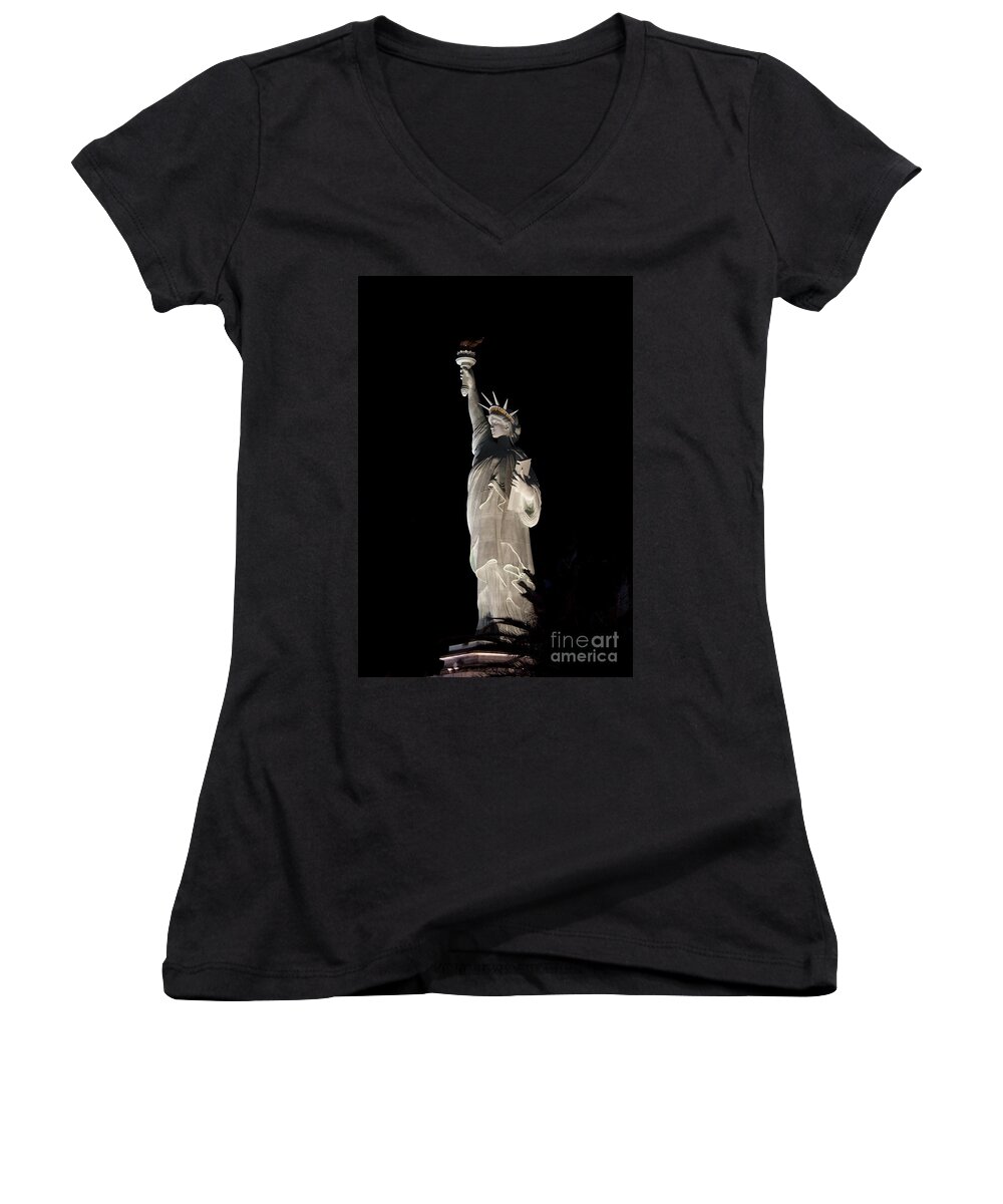 Statue Women's V-Neck featuring the photograph Statue of Liberty After Midnight by Ivete Basso Photography