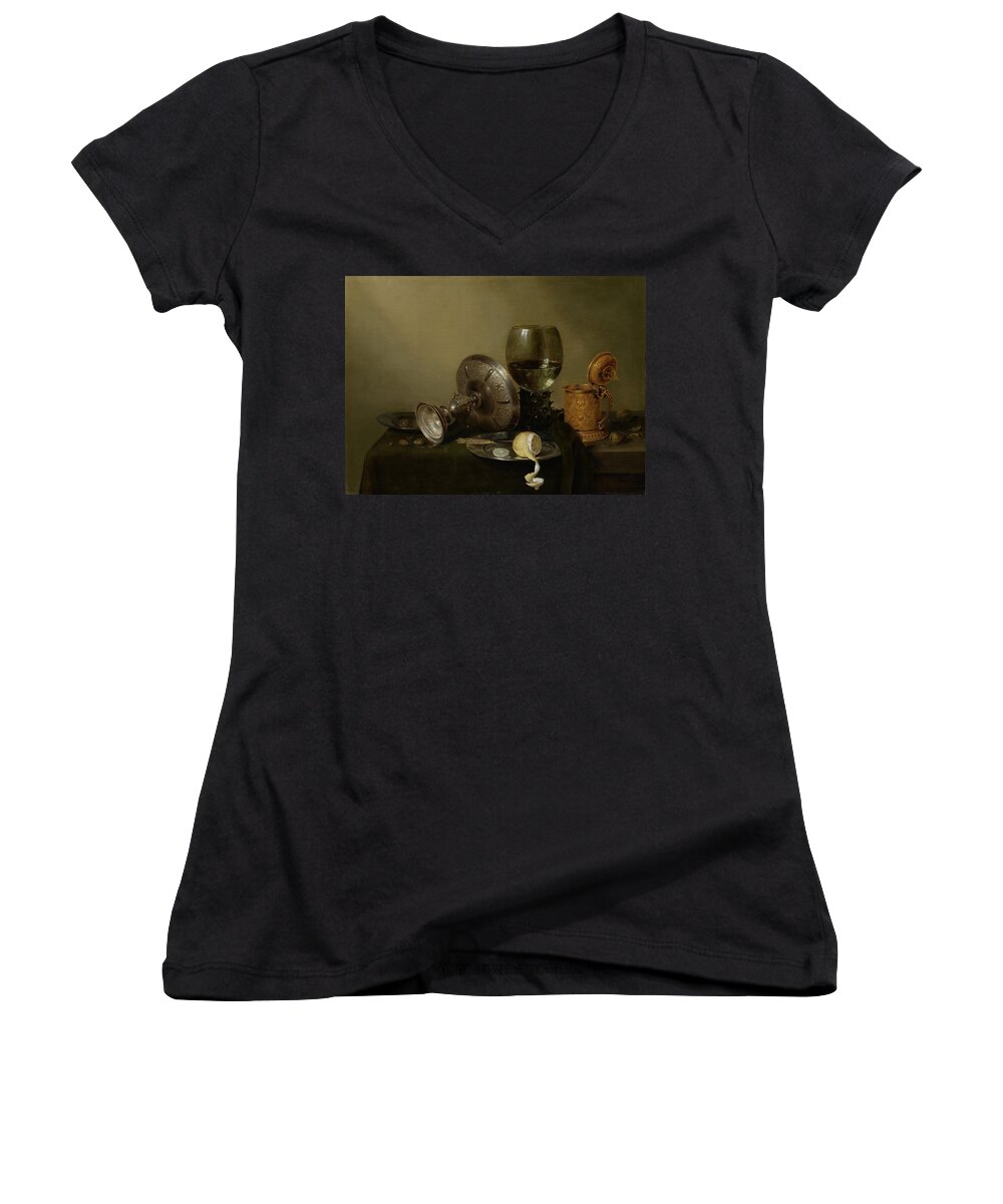 Willem Heda Women's V-Neck featuring the painting Still Life With a Gilt Cup by Willem Claesz Heda