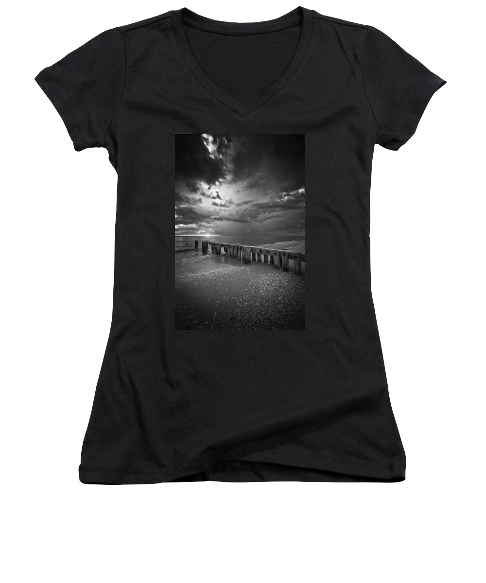 Sunset Women's V-Neck featuring the photograph Storm Over Naples Florida Beach by Bradley R Youngberg