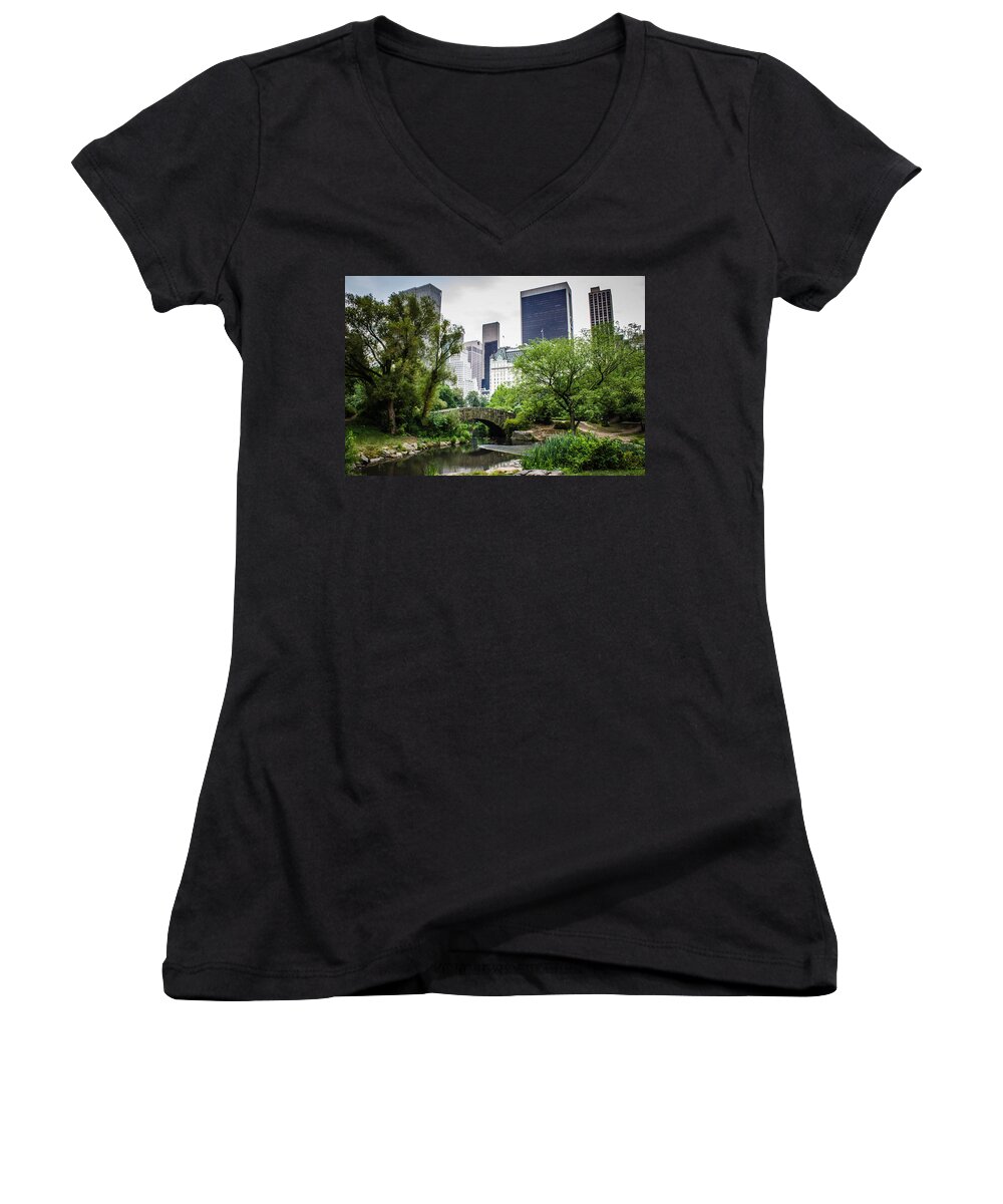 Central Park Women's V-Neck featuring the photograph Summer in Central Park by Sara Frank
