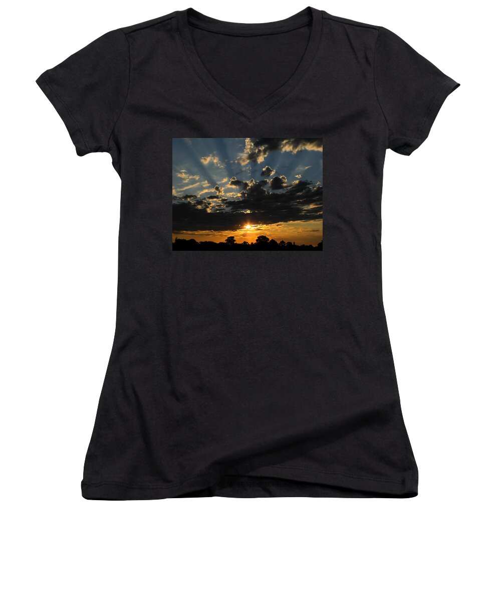 Sunset Women's V-Neck featuring the photograph Dark Sunset by Mark Blauhoefer