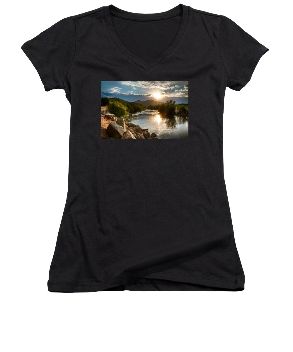 Fred Larson Women's V-Neck featuring the photograph Sunset on the Salt River by Fred Larson